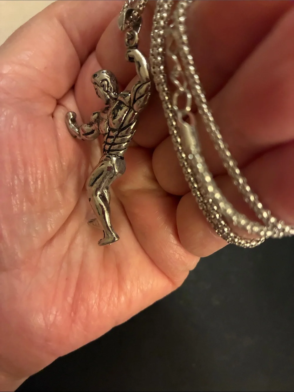 Men's Muscle Figure Pendant Necklace - Silver